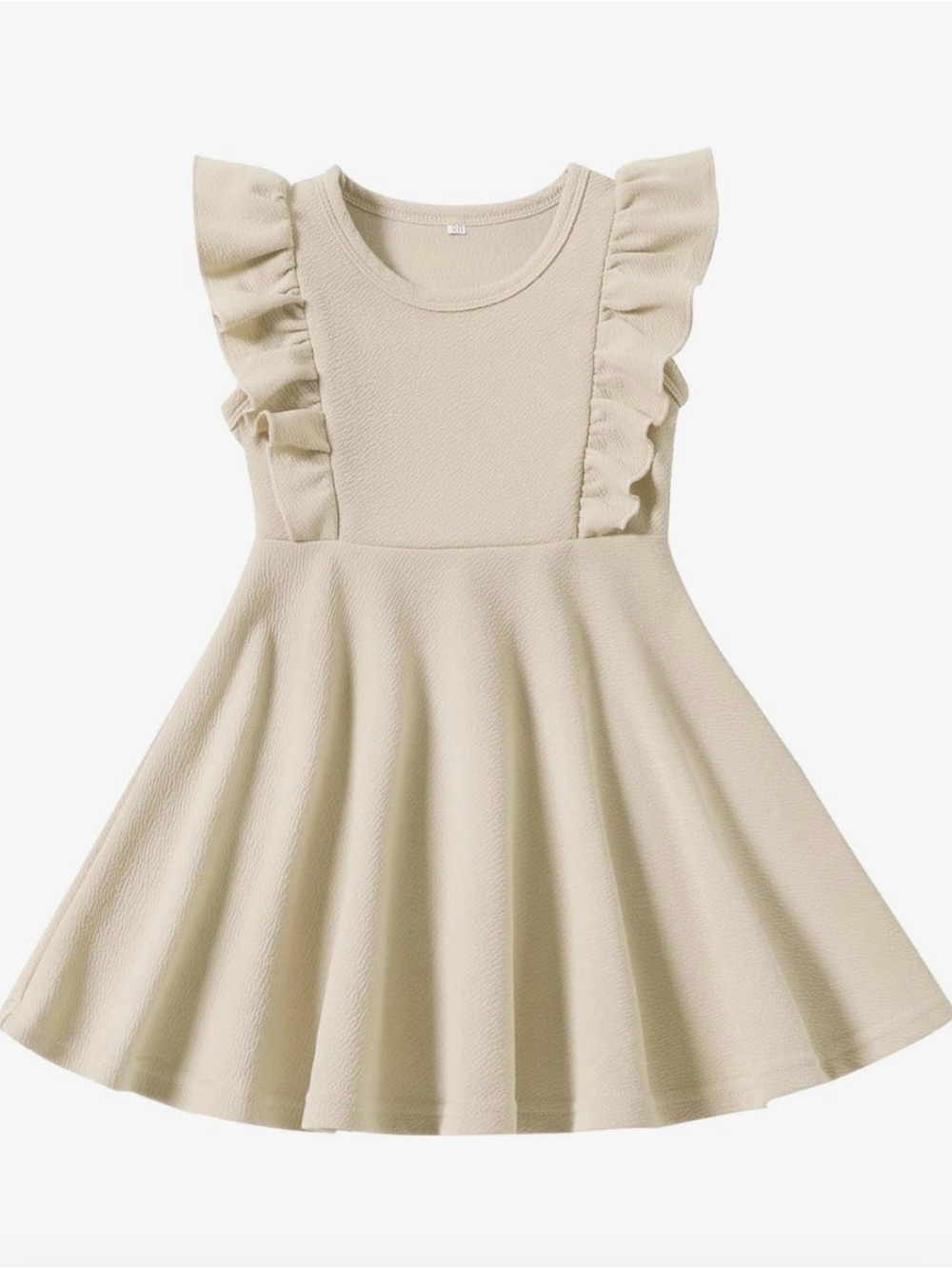 Toddler Girls Tan Ruffle Sleeve A-Line Dress, Size 3-4T